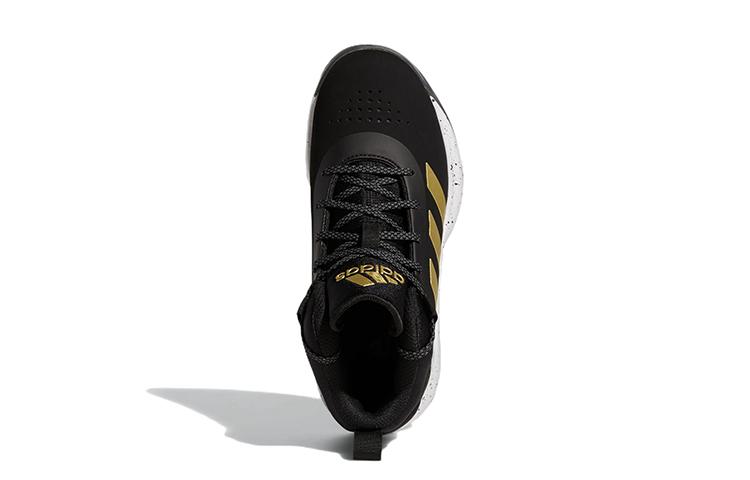 Adidas Cross Em Up 5 Fabric Casual Slip Resistant Abrasion Resistant Mid top Children's Basketball Shoes Black Gold GX4790