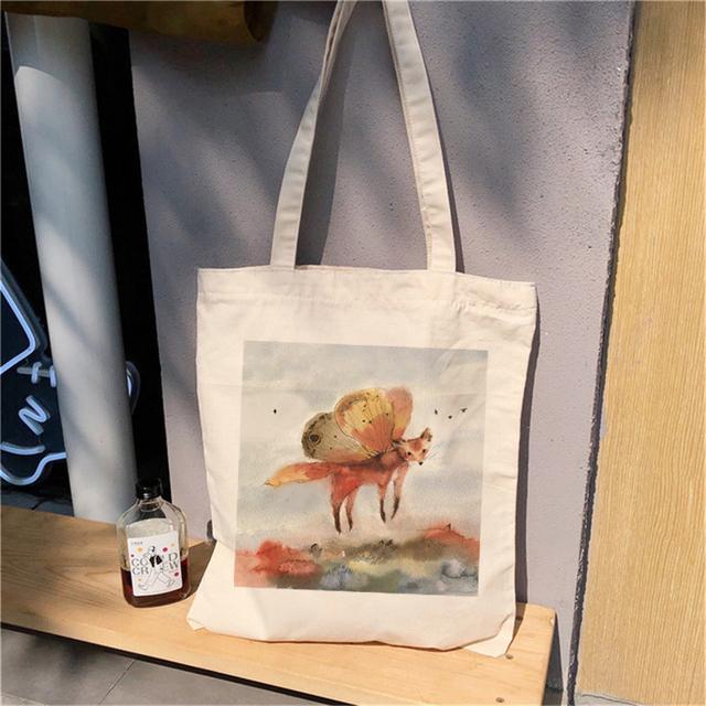

Kawaii Women Shopper Casual Simplicity High Capacity Жіноча бавовняна сумка Полотняна сумка Tote Сумки для покупок Сумки для покупок Cat Girl Тканинні ручні сумки 29*32cm