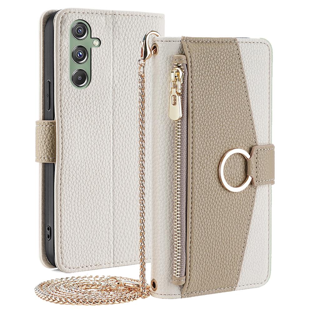 For Samsung Galaxy M34 5G/F34 5G Case PU Leather Crossbody Phone Cover with Makeup Mirror