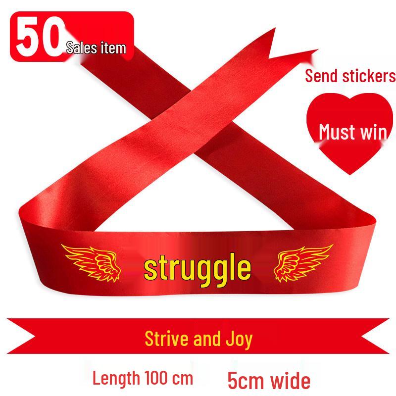 Custom 'Go for it' Headband & Wristband Set: Perfect for School Entrance Exams and Sports Meets - Red Ribbon Design