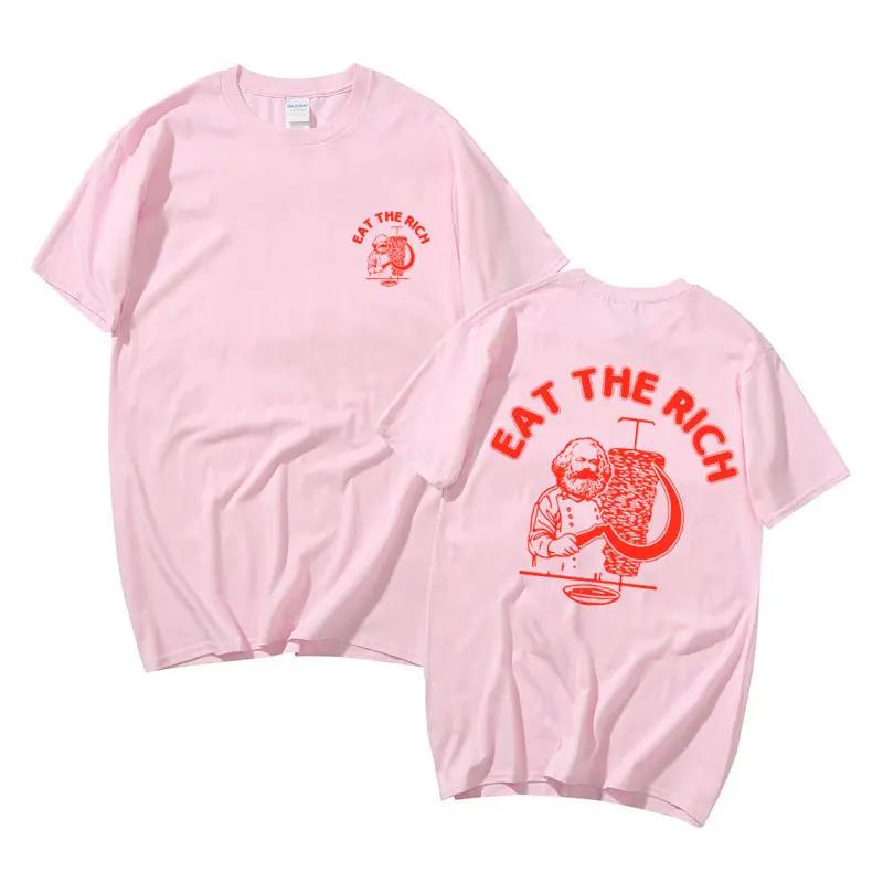 Eat The Rich Doner D%C3%B6ner Kebab Karl Marx Socialist Hasan Piker Double Sided Print T-shirts Men Women Casual Loose Tshirt