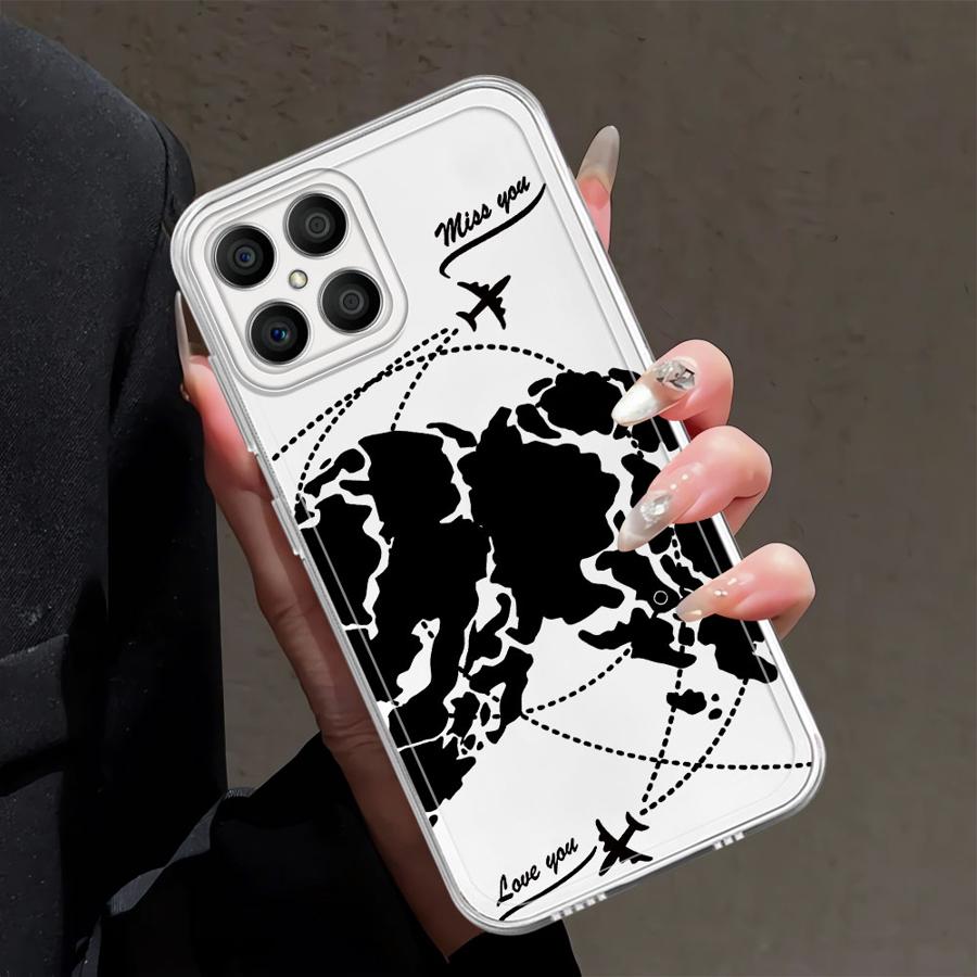 Linienflugzeug Topografische Karte Weiche Handyhülle für Honor X8b X9b X8 X8a 90 Lite X7b X9a