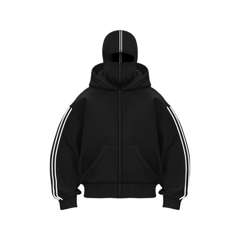 Men's Oversized Zip Up Hoodie Color Block Long Sleeve Hooded Sweatshirts Retro Jacket Hoodie