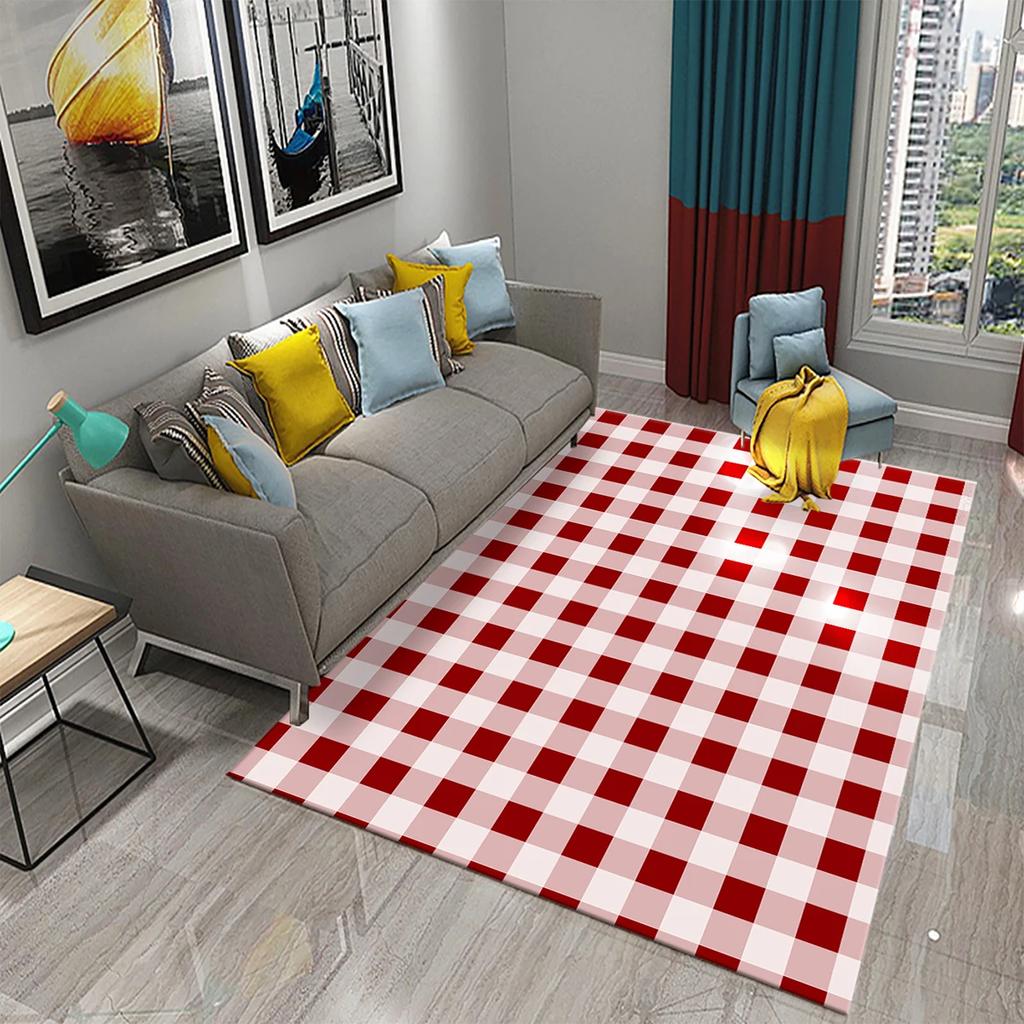 Large Checkerboard Plaid Carpets Geometric Patterned Area Rug for Living Room Blue Plaid Play Mat Bedroom Living Room Floor Mat