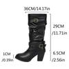Fashion 2025 Autumn and Winter New Large Size Heel 6.5CM Side Zipper Low Tube Female Boots Double Buckle Fold in The Boot