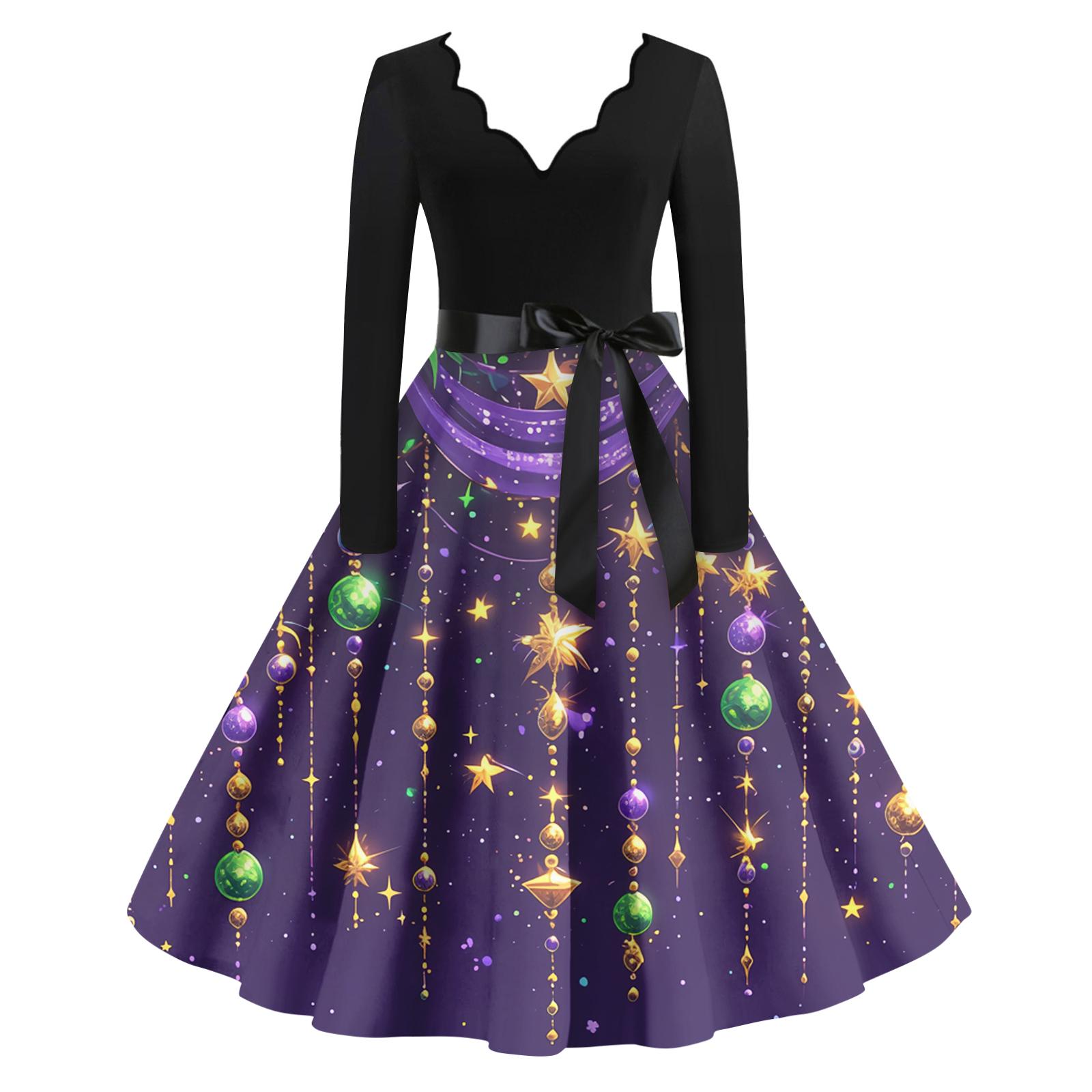 

Women s Casual Fashion V Neck Long Sleeve Printed Vintage Long Dress XL