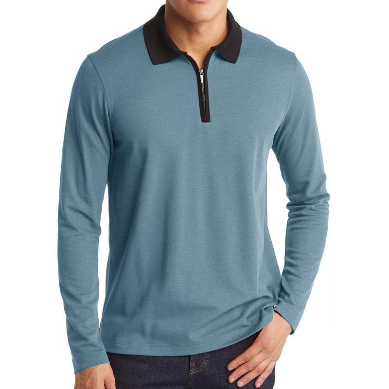 

Men s autumn and winter business lapel t-shirt bottoming shirt zip men s long-sleeved polo shirt splicing tops XXL синий