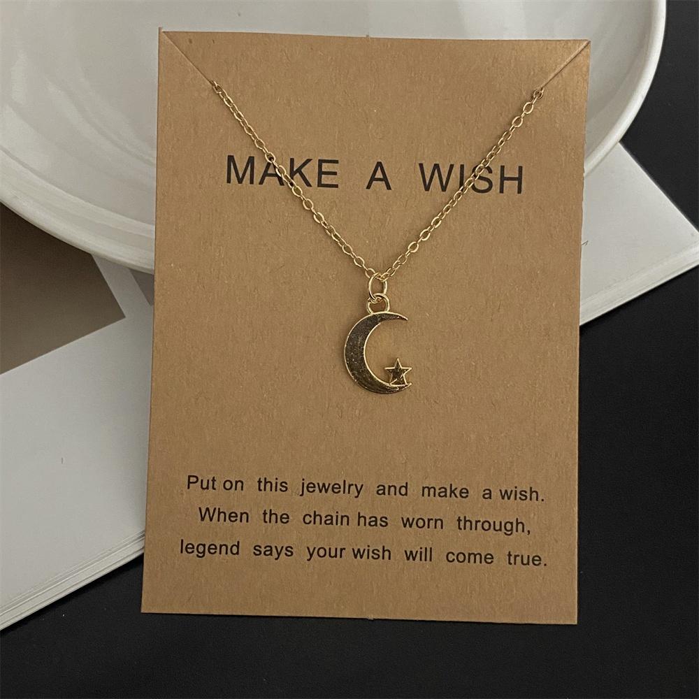Moon Star Pendant Necklace for Girl Women Golden Color Various Design Link Chain Choker Necklace Gift for Friend Fashion Collar
