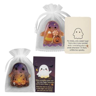 Kapesní pohodlí Duch: V kapsách, Halloweenské roztomilé malé kapesní strašidelné žetony s podpůrnými motivačními kartičkami, Halloweenské dekorace promyšlené