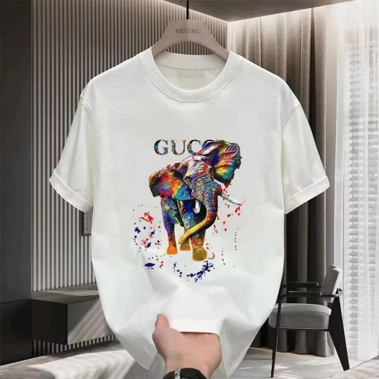 2026 New High Quality Graffiti Art Elephant Graphic Print Men s and Women s Plus Size T-Shirts Round Neck Relaxed Short Sleeve S чёрный