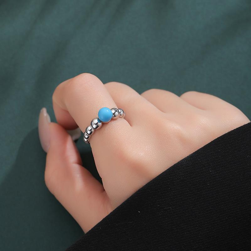 925 Silver Trendy Blue Turquoise Bean Finger Rings For Women Fashion Wedding Engagement Party Charm Jewelry