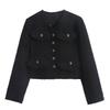 Real Shot Fashionable Women's Black Wool Xiang-Style Loose Short Jacket - Spring/Autumn Socialite Wear