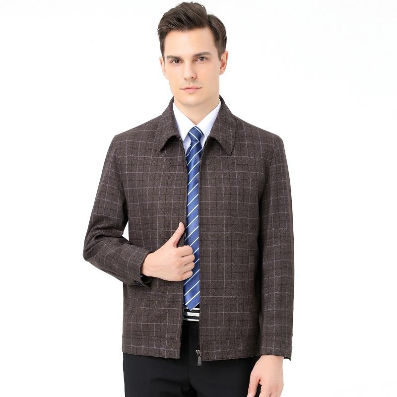 

Деловой повседневный пиджак с лацканами для мужчин среднего возраста, клетчатое пальто для руководящих кадров, весенне-осенняя административная куртка без утюга 195