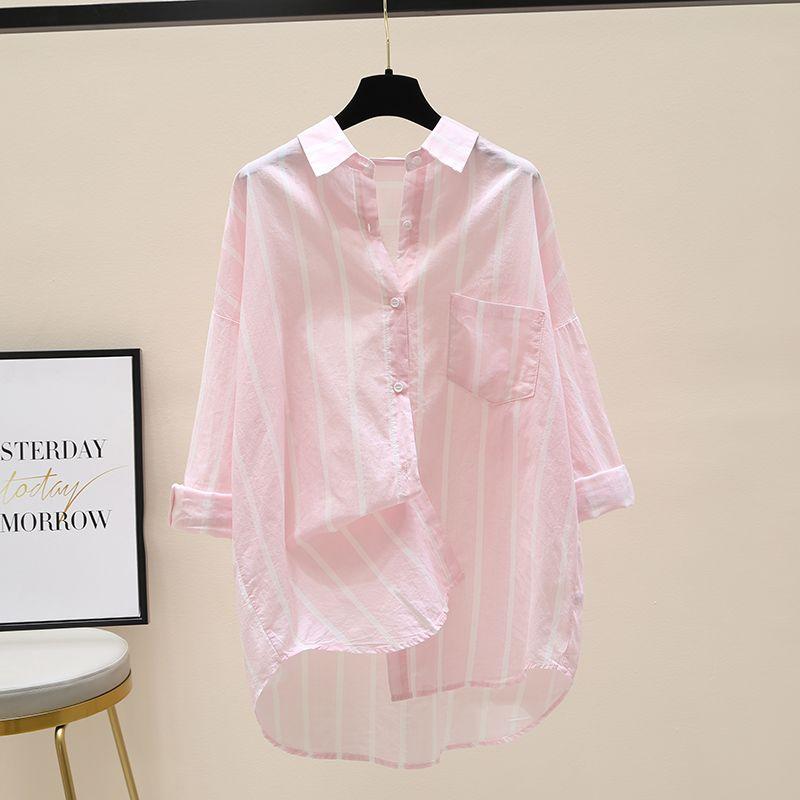 Pure Cotton Long-sleeved Striped Women's Spring and Summer Thin Korean Style Fashion Cardigan Shirt Women