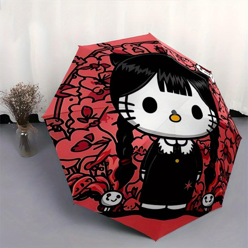 1pc Wednesday Hello Kitty Automatic Opening and Closing Umbrella - Lightweight 3-Fold Design, Suitable for Fans, Travel, Daily Use - Official Product,