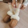 Children'S Wool Socks, Thickened Warm Rhombus Cream Solid Color Medium Tube Socks