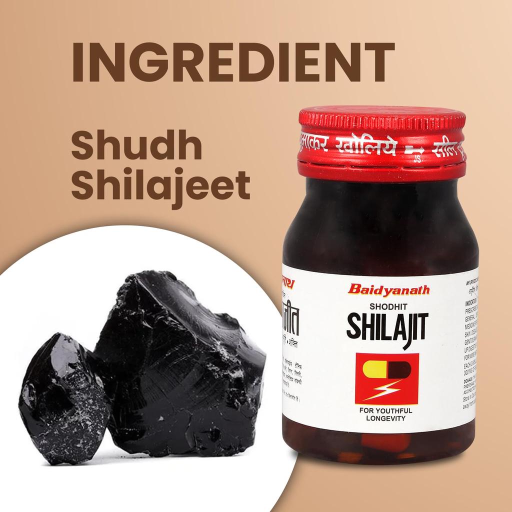 Baidyanath Shodhit Shilajit Capsules 30 Caps for Energy Immunity and Overall Wellbeing Support Natural Extracts