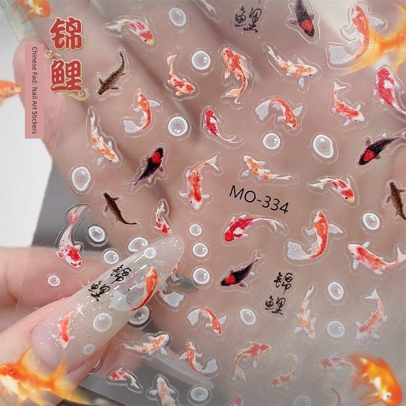 

Новые наклейки для красоты ногтей в национальном стиле, наклейки для ногтей с кои, наклейки для ногтей с кои в стиле китайской живописи тушью, наклейки для украшения ногтей, декали TH645 Koi Sticker