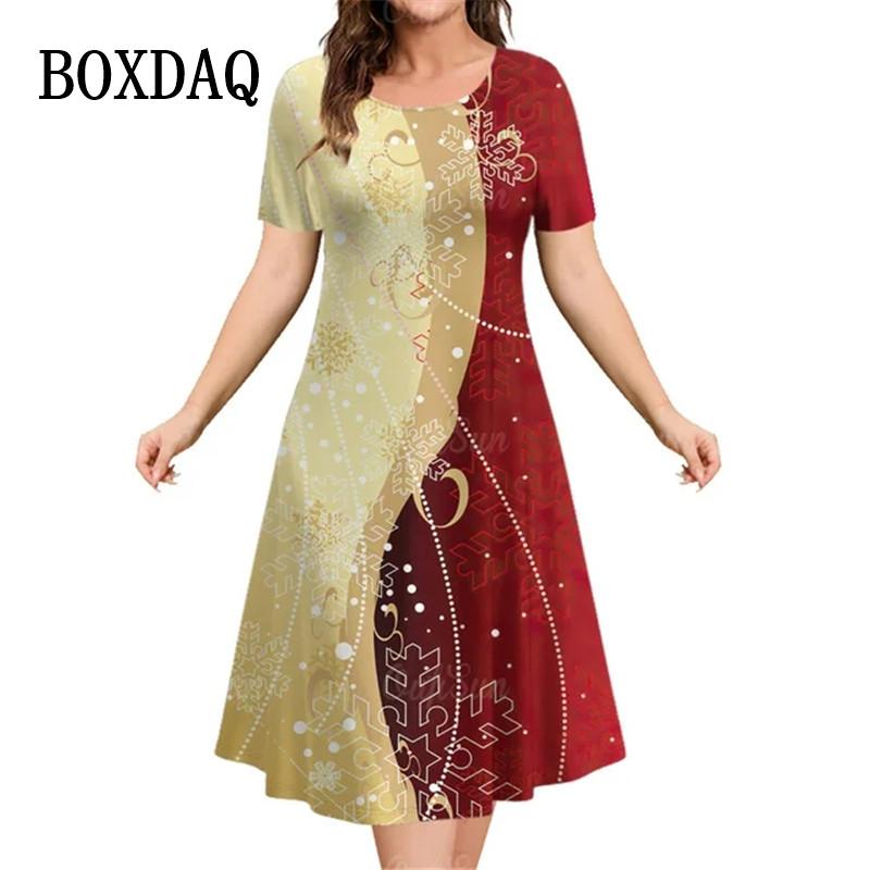 

Рождественские женские платья для зимы, рождественское платье с принтом снежинок, с коротким рукавом, свободного покроя, с круглым вырезом, свободная одежда для вечеринок, новое 3XL