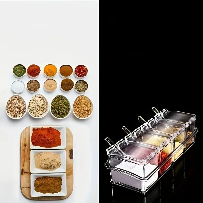 4pcs Clear Acrylic Spice Jar Set with Spoons - Space-Saving, Easy Access Seasoning Containers for Home & Restaurant Kitchens