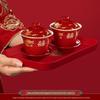 Ensemble de tasses à thé de mariage Double Bonheur: Service à thé rouge avec bol, baguettes et une paire de tasses - Parfait pour les cadeaux de mariage et la dot.