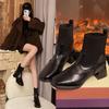 French Booties for Women Fall/Winter New Stretchy Socks Boots Women's Leather Boots Knit Splice