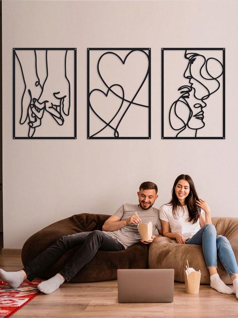 Minimalist Line Wall Art, Valentine's Day Lover Kiss Hand Metal Wall Decor, Aesthetic Modern Home Hanging Wall Art Decor