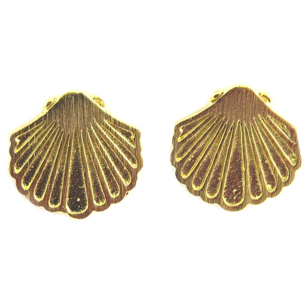 7bis [Q6098] - Ručně vyráběné náušnice 'Mušle' zlaté - 10x10 mm