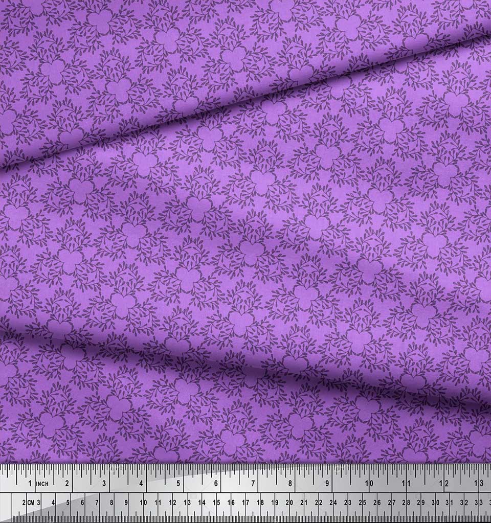 Soimoi Purple Japan Crepe Satin Fabric Artistic Leaves Fabric Prints By Metre 42 Inch
