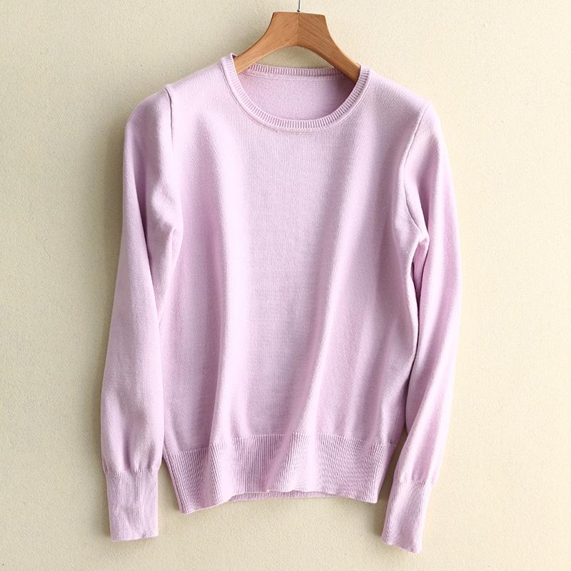 

Новый женский свитер с длинным рукавом и круглым вырезом 2024 года, свободная верхняя одежда в стиле осень-зима, трикотажный топ в корейском стиле, базовая однотонная рубашка 1758 One Size светло-фиолетовый