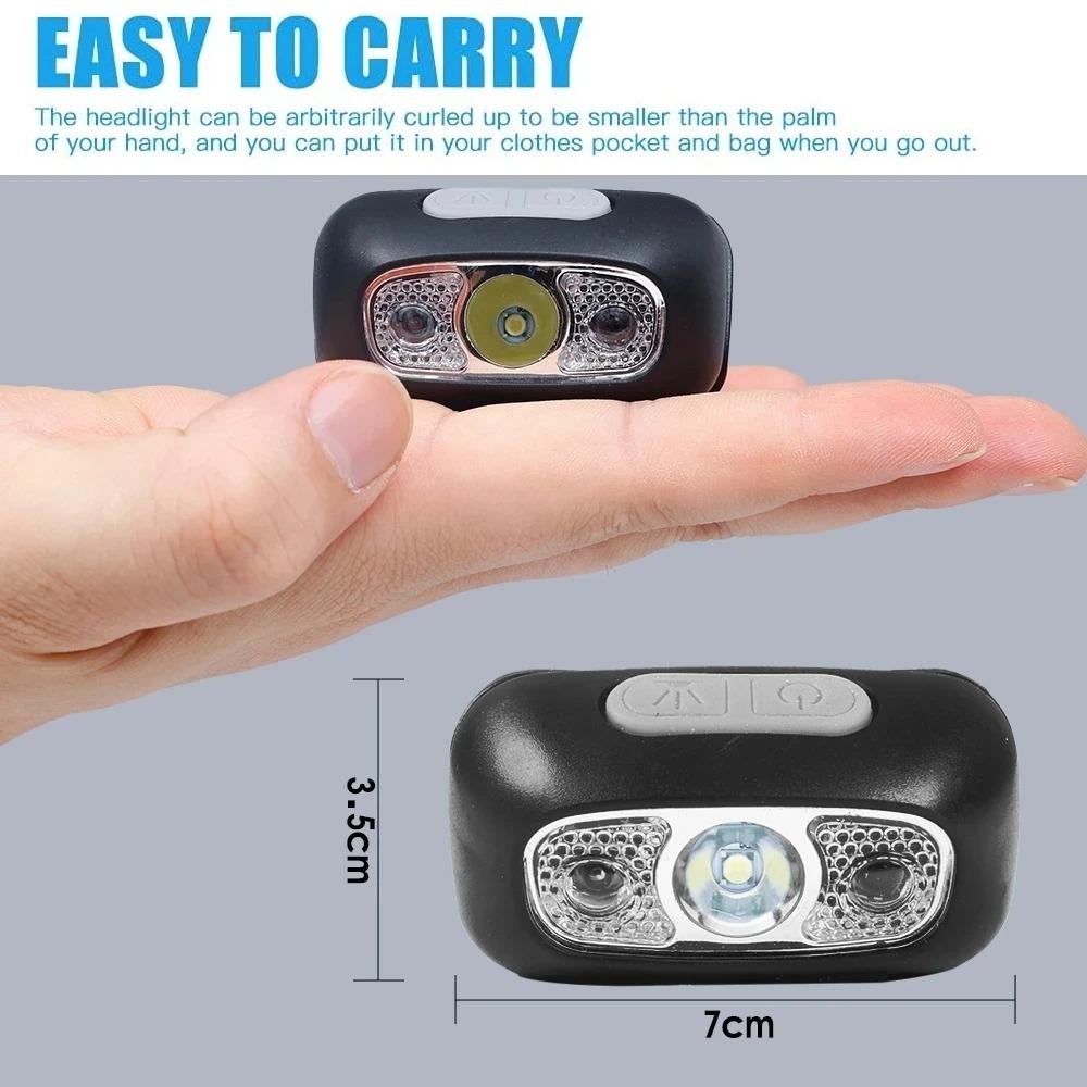 Sensor Mini Headlamp USB Rechargeable Head Light with Wave Sensor Flashlight Outdoor Lighting Lamp for Hiking Emergency Usage