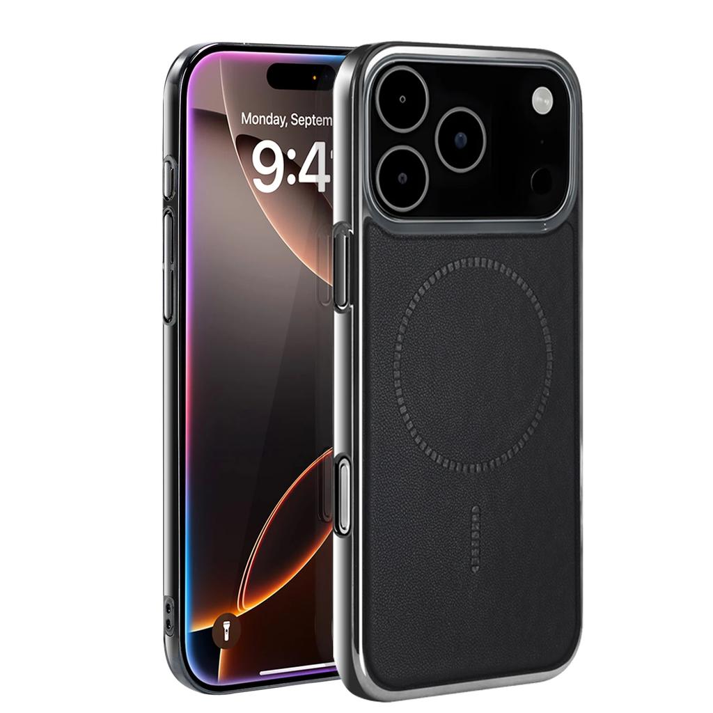 Luxury Electroplated Leather Magnetic Phone Case for 17 16 15 14 13 12 Pro Max Plus 17 Air Wireless Charging Cover