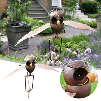 Vlající kov Hnědá Šedá Owl Yard Kolébka Houpací vítr Whirly-Gig Garden Art