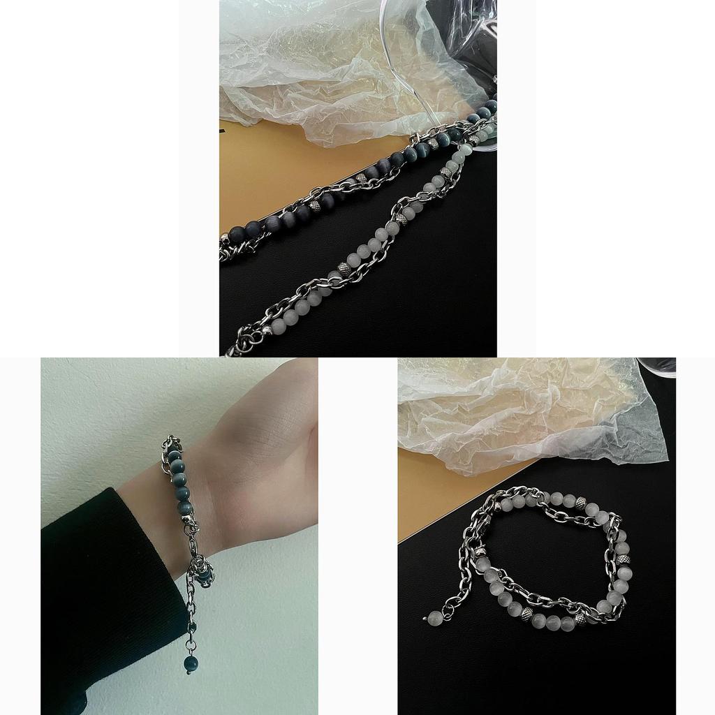 Geometric Cat Eye Stone Couple Bracelet With Handmade Chain For Men And Women