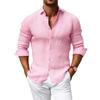 Camisa de Linho Leve de Verão com Manga Longa para Homem - Tops Casuais Respiráveis com Botões em Cores Sólidas