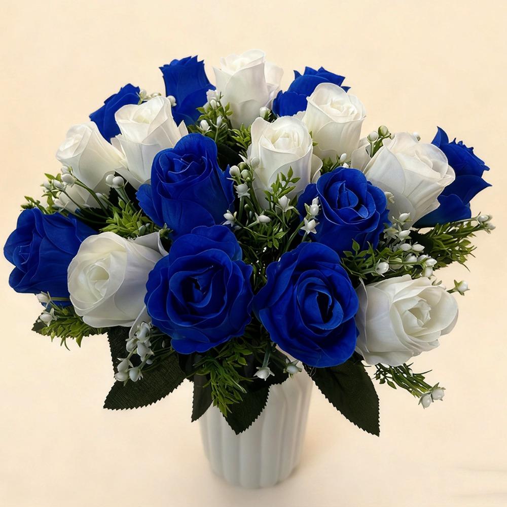 

10 Colors Real Happy Flower 18 Heads Natural Simulated Rose Crystal Grass Bouquet Home Decorative білий/синій