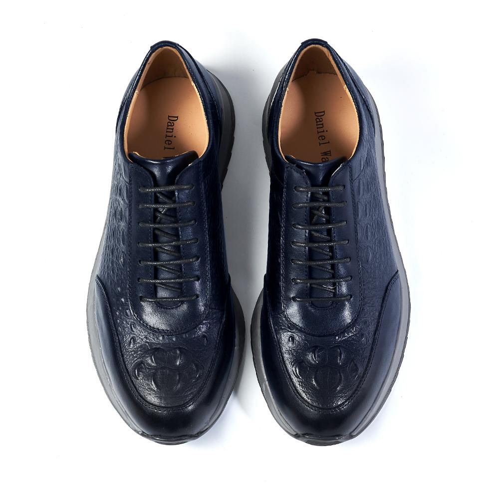 

Fashion Men s 2024 Genuine Cow Leather Crocodile Pattern Casual Sneakers Lace-Up Flats Classic European Travel Oxford Shoes EU 46 синий
