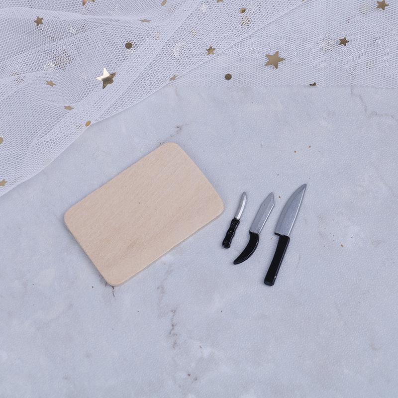 4Pcs 1:12 Dollhouse Miniatures Kitchen Cutting Board Knife Set Mini Toys