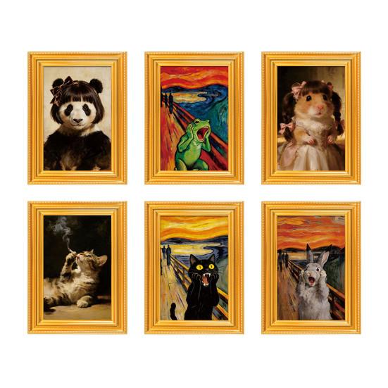 Animal Photo Frame Refrigerator Magnet 3D Wooden Vintage Frame Decorative Fridge Magnet Home Office Whiteboard Locker Decor