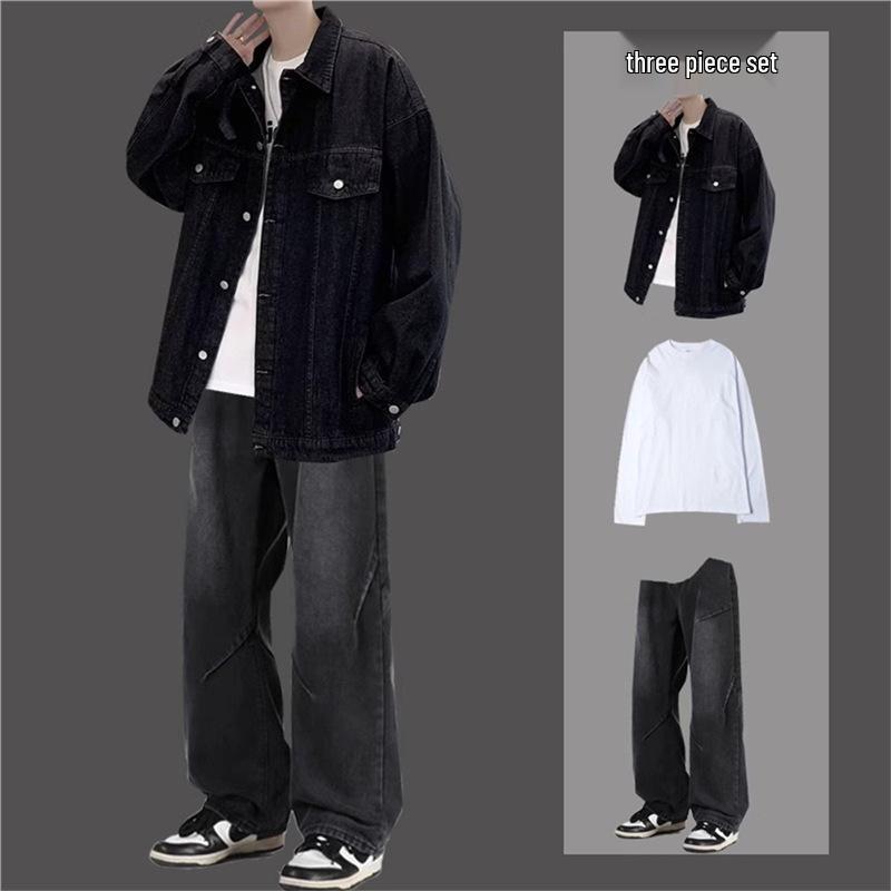 Men's Retro Denim Jacket - Trendy Spring & Autumn Casual Workwear Set for Teens