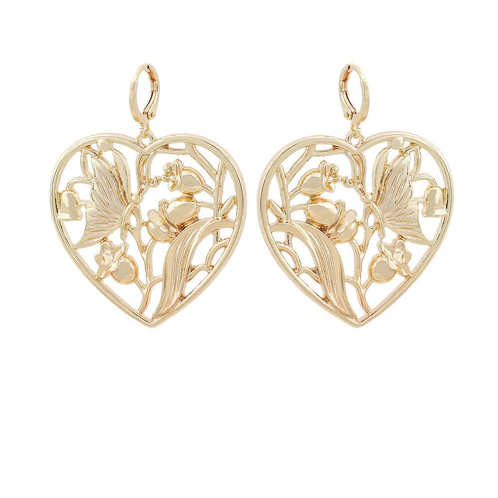 Alloy Heart Pendant Earrings With Butterfly Flower Design Women For