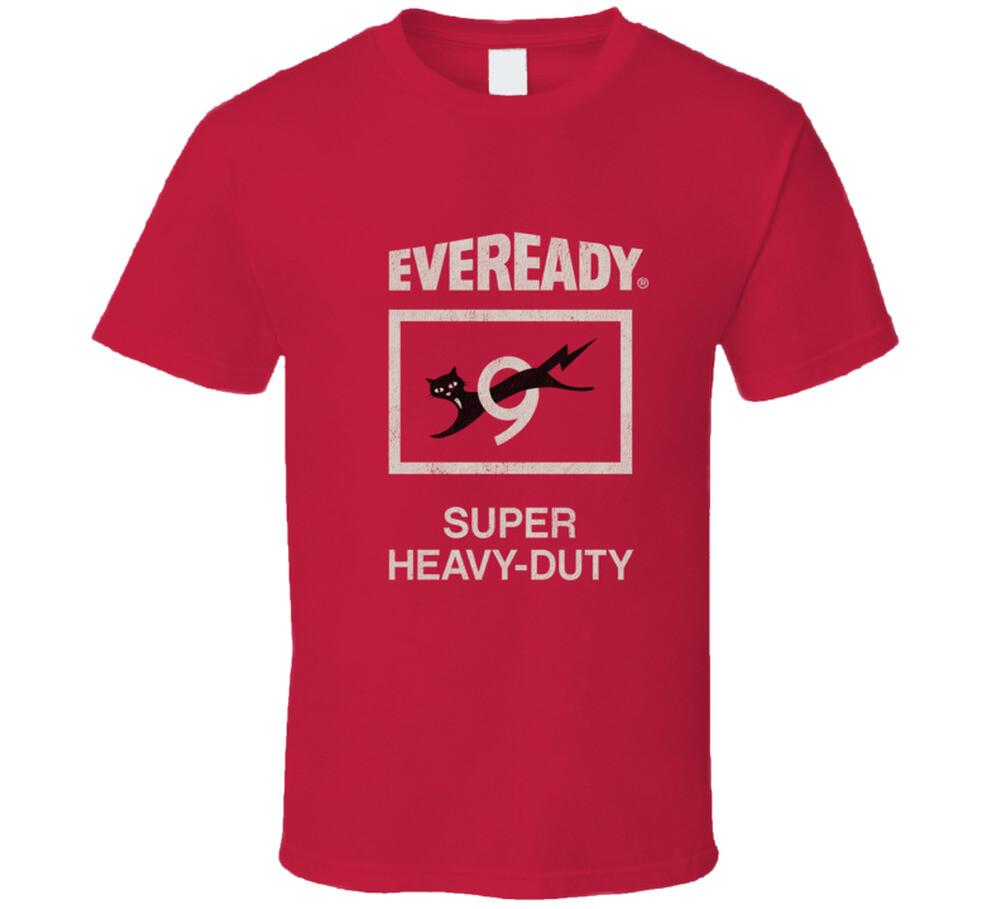 Eveready, Maglietta, Gatto Nero, 9, Nove, Vite, Retrò, Batteria, Potenza, Logo