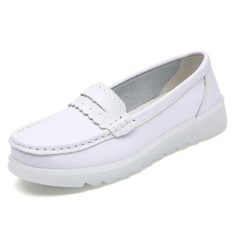 New Women's Summer Non-slip Genuine Leather Nurse Shoes - Thick Soft Sole, Comfortable & Breathable for Medical Work