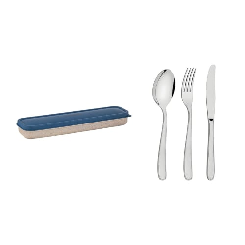 

Tramontina 3-Piece Set with Storage Container, Blue, 17cm Table Knife, 16cm Table Fork, and 16cm Table Spoon, Made in Brazil, Product Code: 61229/000