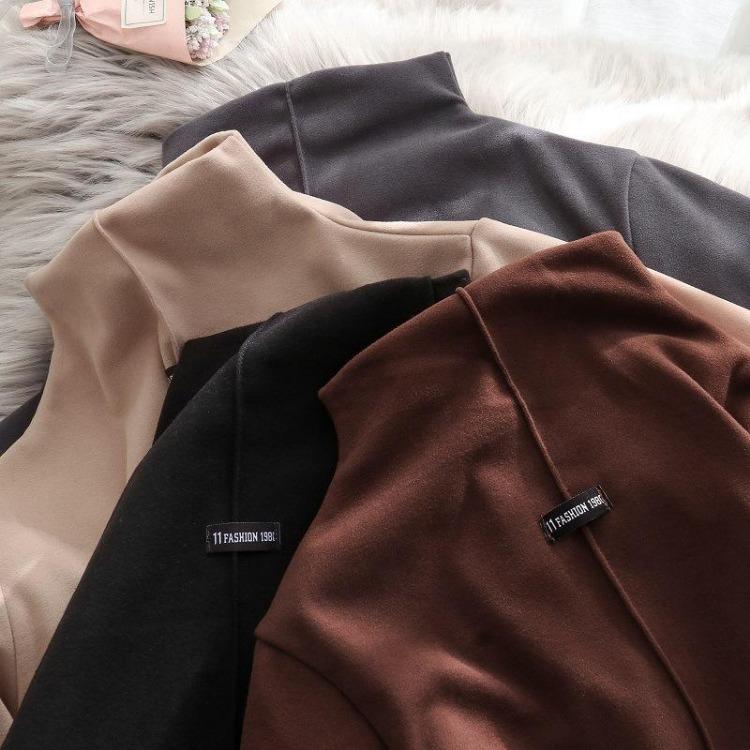 Double Faced Velvet Women Sweater High Collar Shirt with Bottomed Top