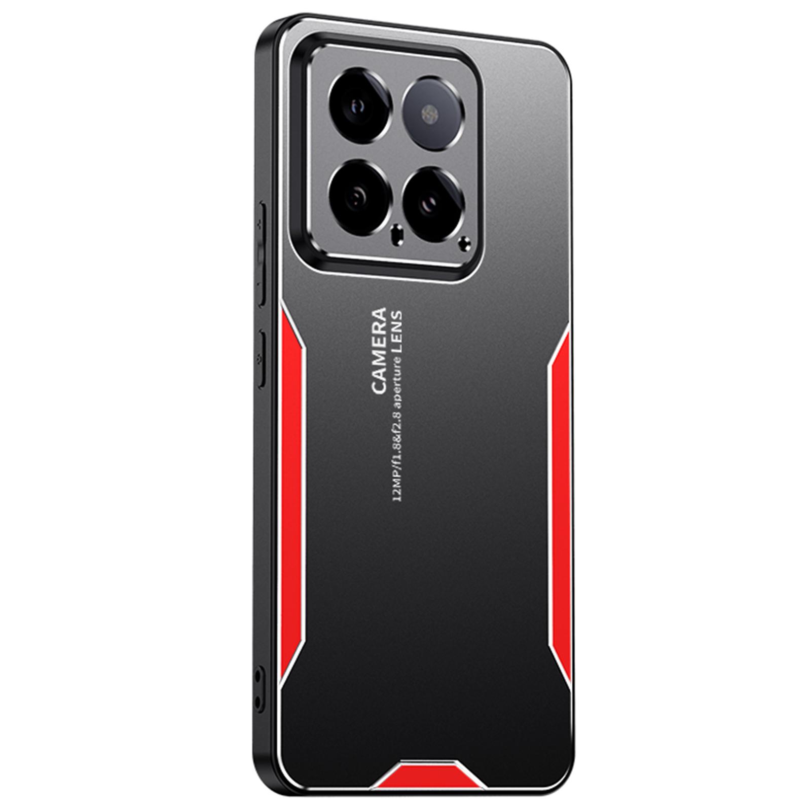 

For Xiaomi 14 Case Aluminium Alloy+TPU+PC Honeycomb Holes Design Phone Guard Cover Red