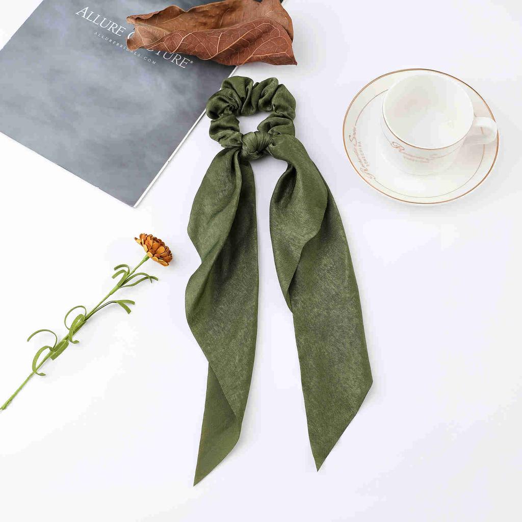 Fashion Print Chiffon Long Ribbon Scrunchies Women Girls Ponytail Scarf Elastic Hair Bands Ties Hair Accessories