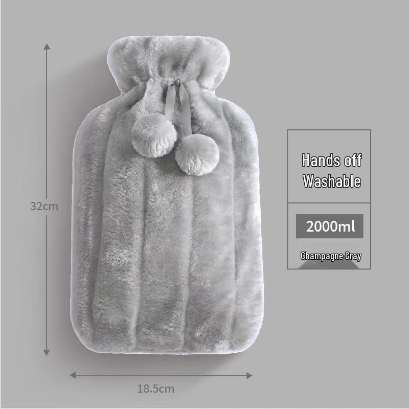 

Chic Tassel Striped Plush Hot Water Bottle - Explosion-Proof, Portable Hand Warmer, Thickened in New Chinese Style 2000ml Plush Cover (No Inner Container) сірий колір