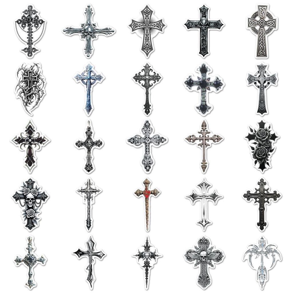 50pcs Dark Retro Gothic Waterproof Stickers for Thermos Cups & Luggage