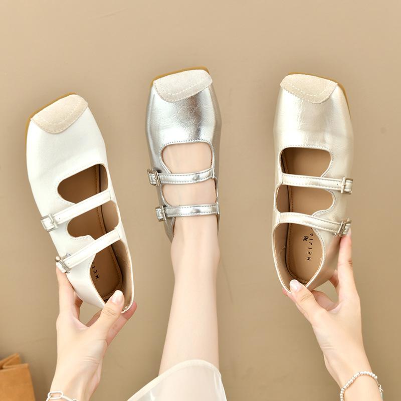 Summer Korean version of Mary Jane flat bottom hundred small leather shoes women's retro square head with one word 2025 new shoes with ballet